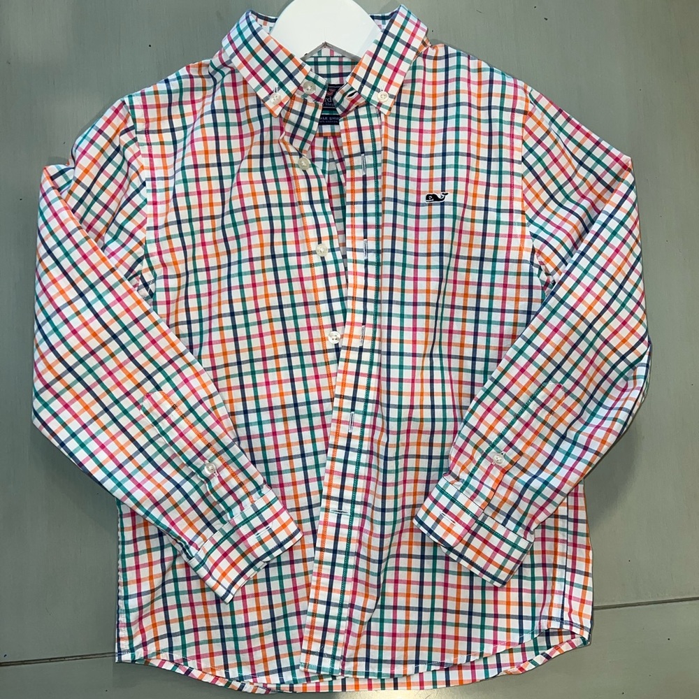 Boys Size 7 - Oxford Multicolored Striped Button Down - Vineyard Vines